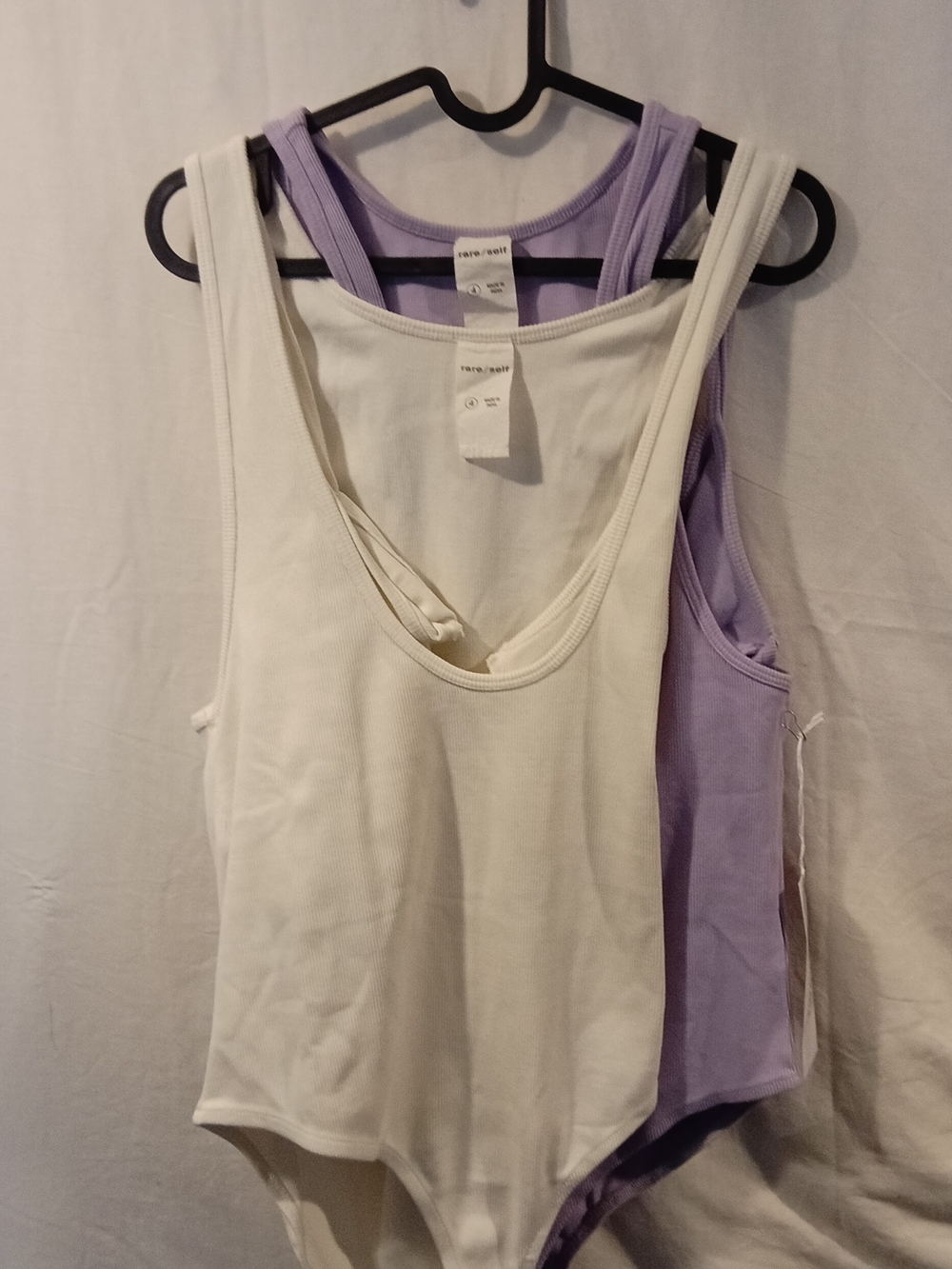 2-Piece Cotton Ribbed Tank Bodysuit - White & Lavender